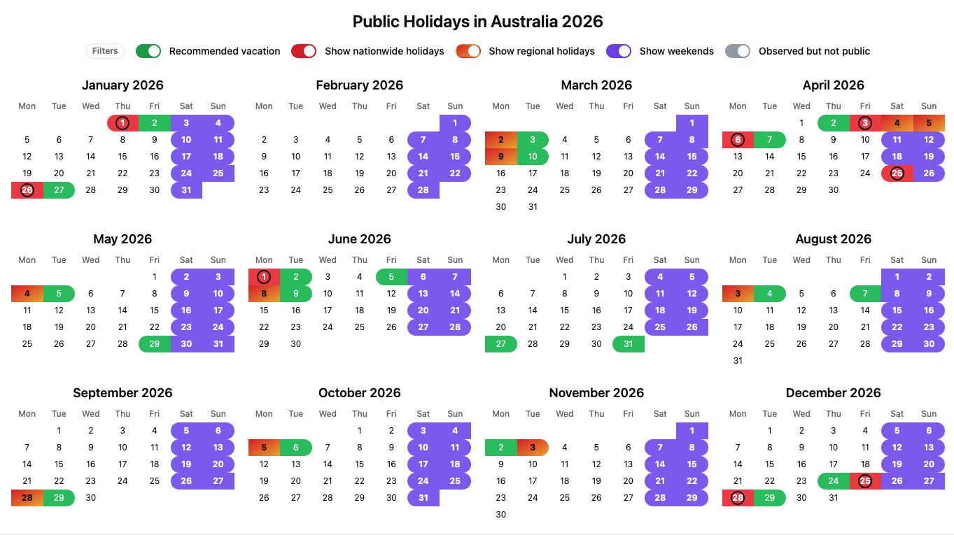 Public holiday calendar